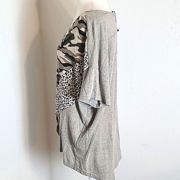 Gigio Tan Top, Camouflage & Leopard Print Accents & Cinched Knot, Size Small,NWT - Picture 5 of 10